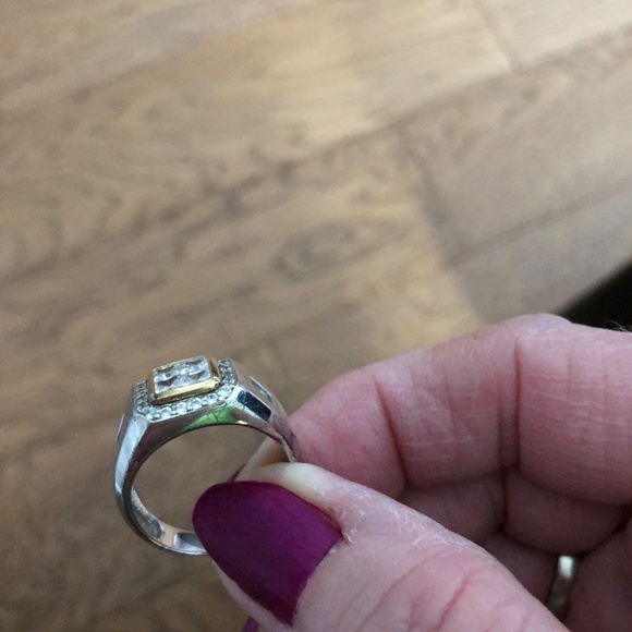 MEN'S 9.25 SS & 14K DIAMONELLE RING - Picture 3 of 9